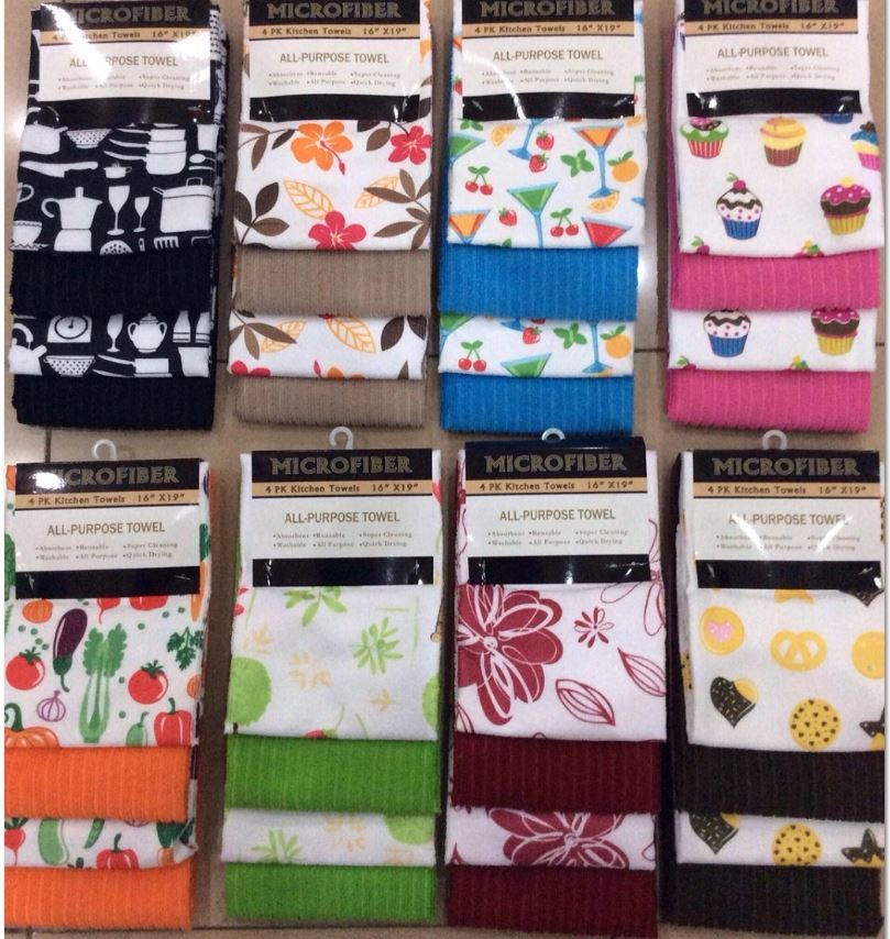 Wholesale Microfiber Kitchen Towels Classic Prints 4 Pack