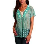 Juniors Lace Flower Appliqué Top - Turquoise