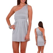 Gray One Shoulder Polka Dot Shirt Dress