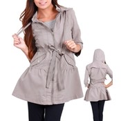 Gray Hooded Anorak Tie Waist Jacket
