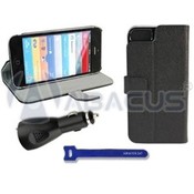 Black PU Leather Case/Stand for iPhone 5 &amp; Car Charger