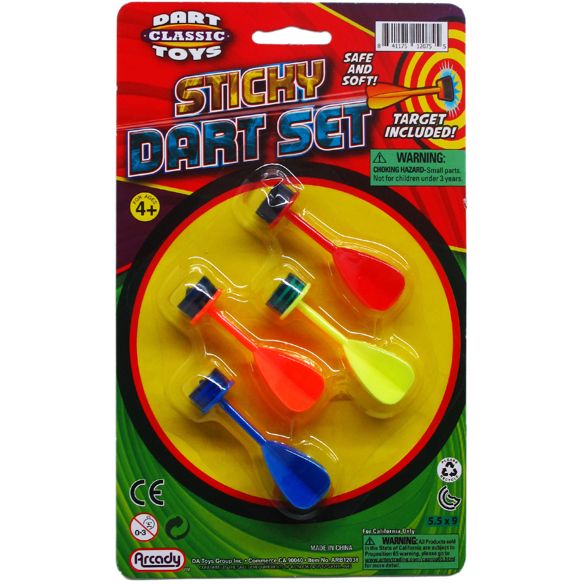 Wholesale Sticky Dart Set Target, 4 Darts, 2.5"