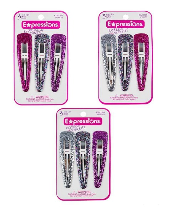 Wholesale Jumbo Hair Clips Glitter, 3 Pack, Assorted Colors