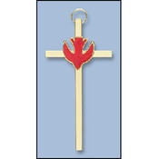 Brass Cross with Enamel Descending Dove