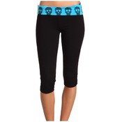 Lace Skull Fold Over Capri Yoga Pants- Blue