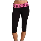 Lace Skull Fold Over Capri Yoga Pants- Pink