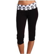 Lace Skull Fold Over Capri Yoga Pants- White