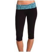 Lace Printed Fold Over Capri Yoga Pants- Blue