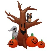 Eight Foot Halloween Inflatable Ghost Tree + Owl +