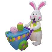 Six Foot Long Easter Inflatable Rabbit Pushing Car