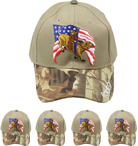 Wholesale Bull Rider Baseball Cap with PreCureved Camouflage Visor