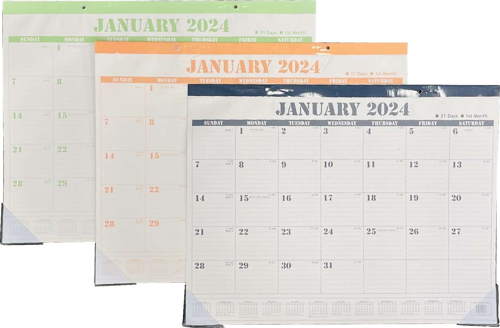 Bulk 2024 Desk Blotter Calendars, 3 Print Colors, 22" x 17"