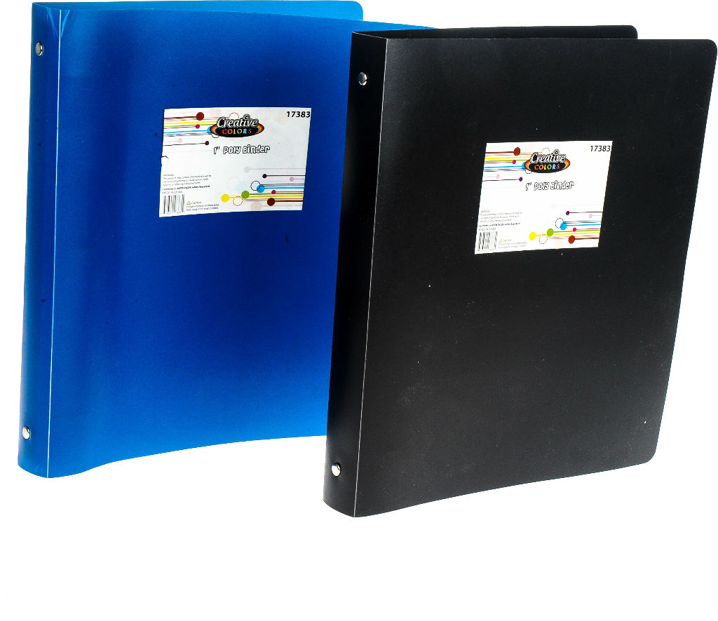 Wholesale 1" 3 Ring Poly Binder Black Blue (SKU 2010350) DollarDays