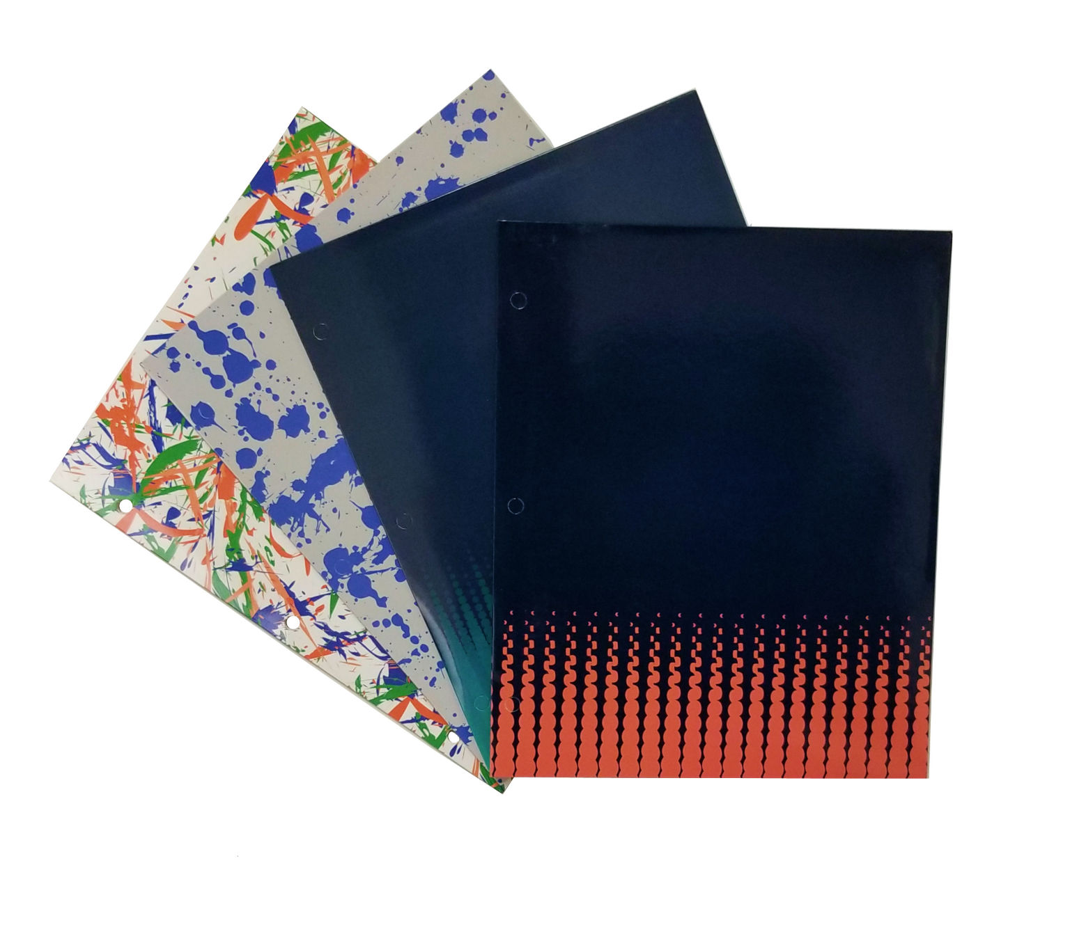 Wholesale Laminate 2 Pocket Portfolio with Prongs Assorted Prints