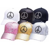 6pc Sequin or Cotton Twill Ball Caps w/Peace Signs