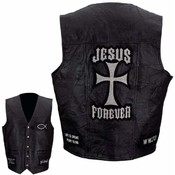 Italian Genuine Leather Vest w/Christian Patches