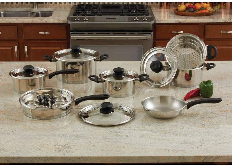 Maxam(R) 18 Piece Stainless Steel Cookware Set With Steam Control Kn
