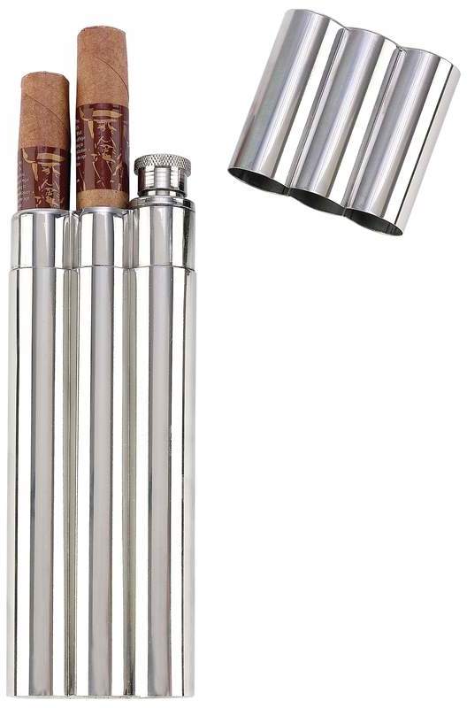 Maxam(R) 2Oz Stainless Steel Flask With 2 Cigar Tubes(3x.01)