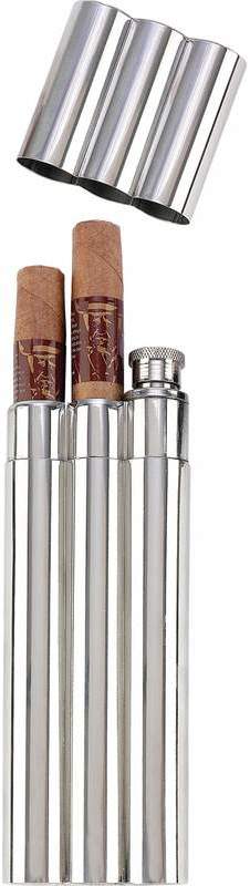 Maxam(R) 2Oz Stainless Steel Flask With 2 Cigar Tubes In Re(3x.53)