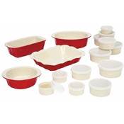 Wyndham House 28pc Stoneware Bakeware Set Red/Crm