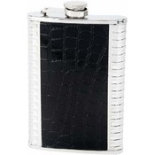 Maxam  8oz S/S Flask w/ Black Faux Leather Wrap