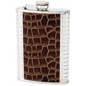 Maxam  8oz S/S Flask w/ Brown Faux Leather Wrap