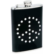 8oz S/S Flask w Studded Peace Sign Faux Leather-BK