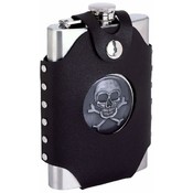Maxam 8oz S/S Flask with Skull &amp; Crossbones Emblem