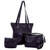 Black Genuine Leather 3pc Purse Set