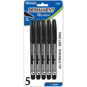 BAZIC Black Fine Tip Permanent Markers (6/Pack)