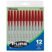 BAZIC Pure Red Stick Pen (12/pack)