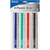 BAZIC 6" (15cm) Plastic Ruler (4/Pack)