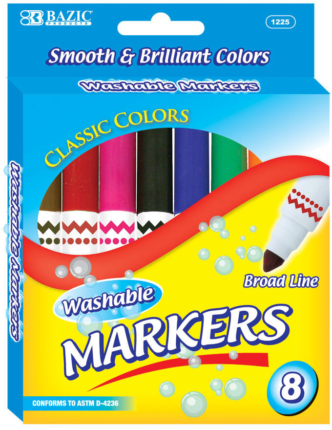 Wholesale Bazic 8 Color Broad Line Jumbo Washable Markers(24x.16)