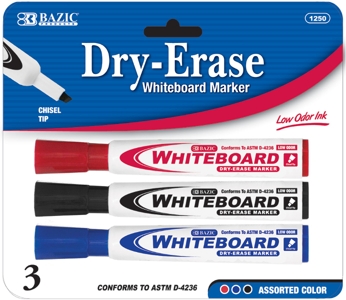 Wholesale Bazic Chisel Tip Dry-Erase Markers - 3 Pack(24x.09)