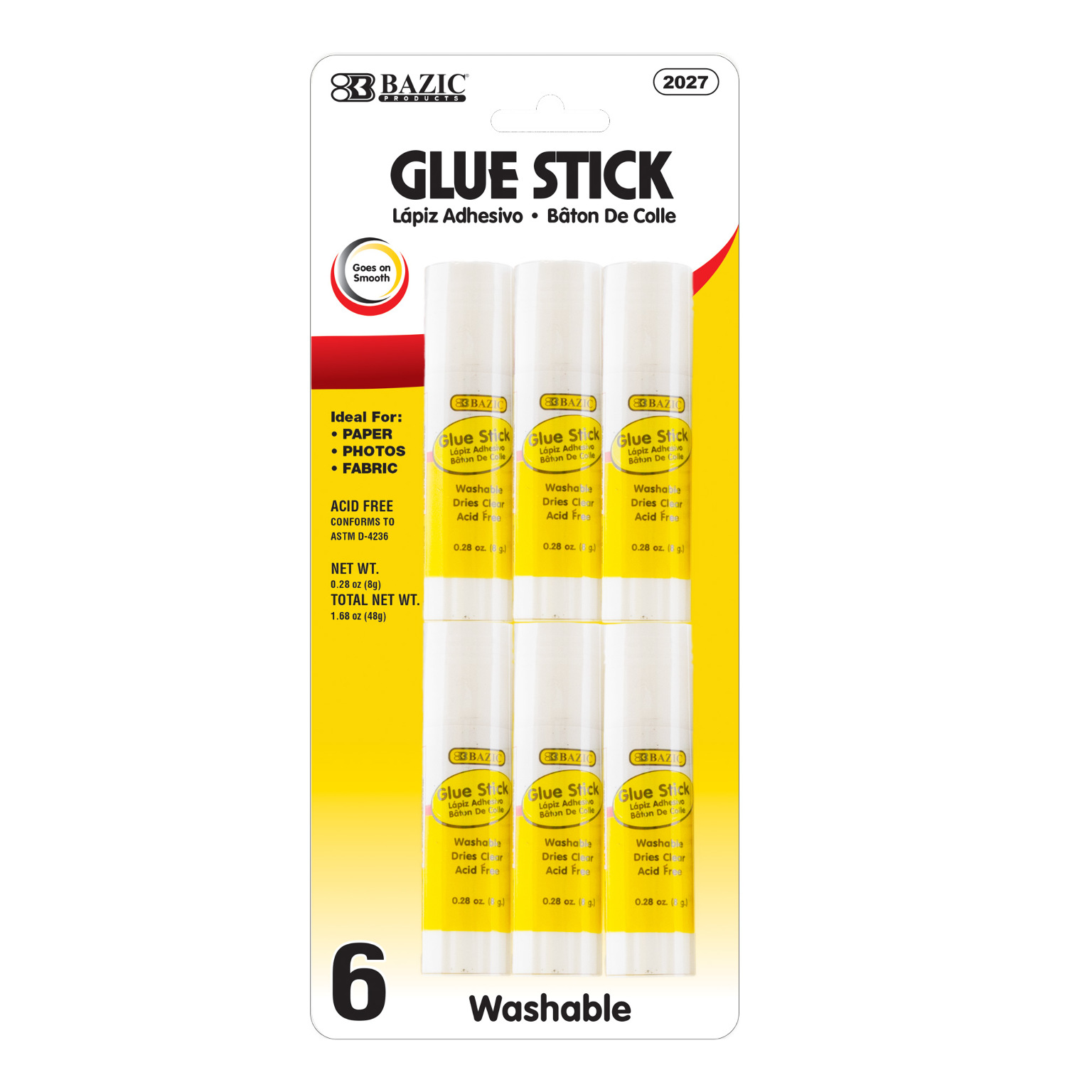 Wholesale BAZIC Glue Stick Washable, 0.28 oz each, 6 Pack (SKU 311271