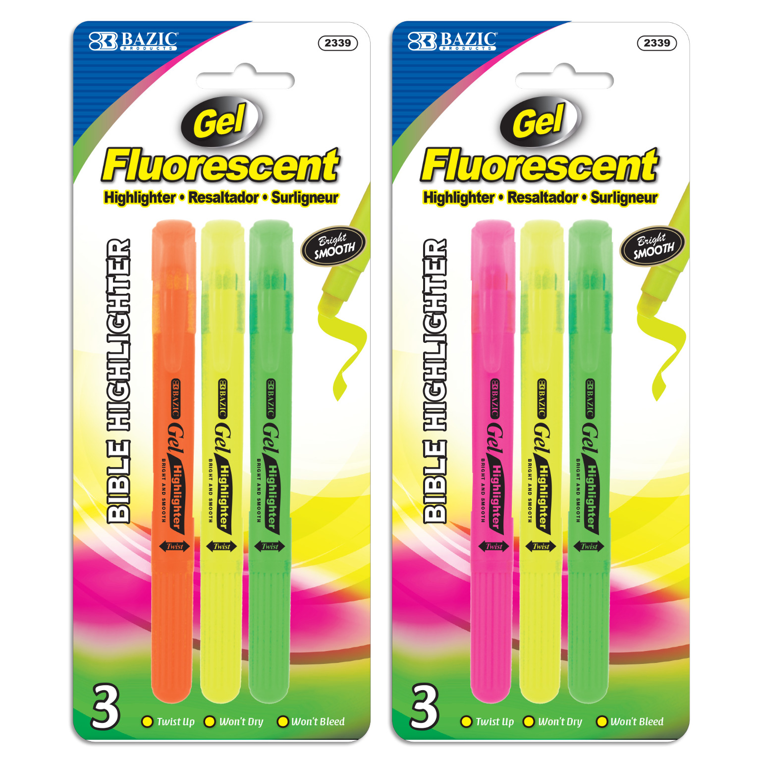 Wholesale BAZIC Fluorescent Gel Highlighter (3/Pack) (SKU 2272202