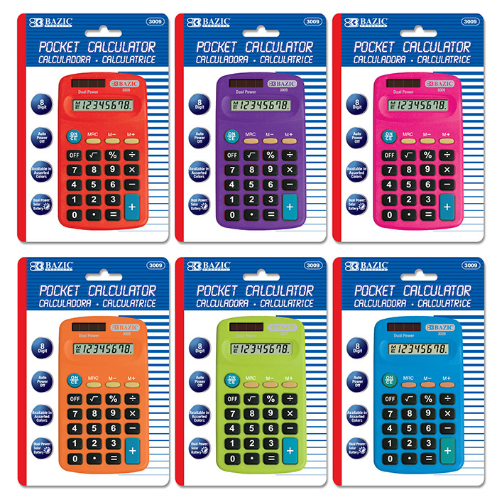 Wholesale Bazic 8-Digit Dual Power Pocket Size Calculator(24x.16)