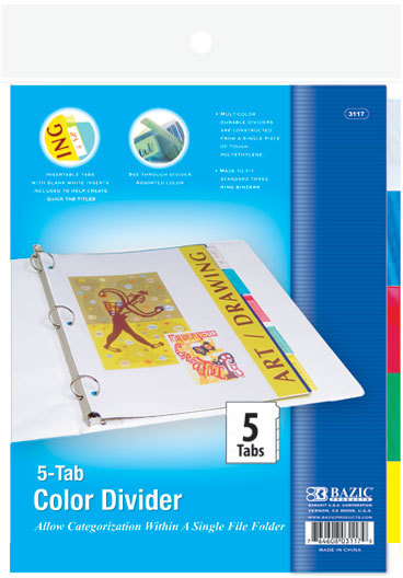 Bazic 3-Ring Binder Dividers W / 5-Insertable Color Tabs(24xalt=