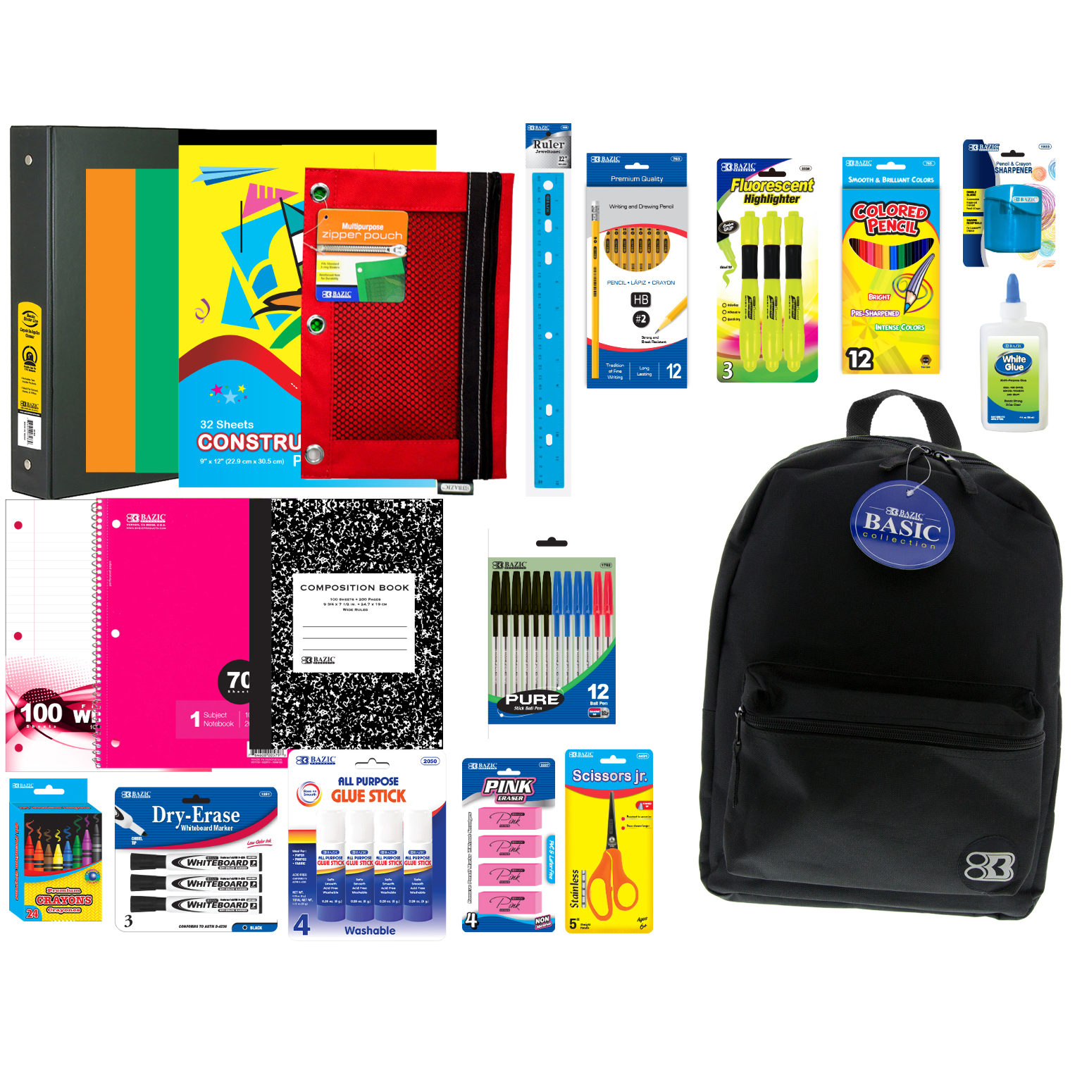 Wholesale Middle School Supply Kits with Black Backpack DollarDays