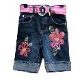 Girl's Belted Bermuda Shorts  with Embroidery