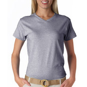 Anvil Ladies' V-Neck Tee Shirt Heather Grey Large