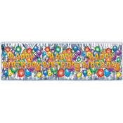FR Metallic Happy Birthday Balloon Fringe Banner