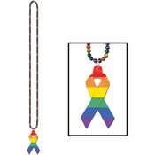 Rainbow Beads w/Rainbow Ribbon Medallion