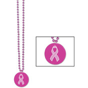 Beads w/Printed Pink Ribbon Medallion