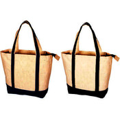 Reusable Cotton Tote Bag w/Zipper- Natural/Blue Trim