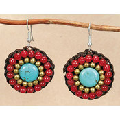 Cluster Earrings Turquoise &amp; Ruby Beads