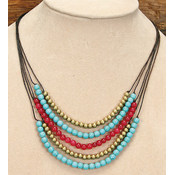 Necklace 5 Strand Turquoise &amp; Ruby Quartz