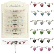 Silvertone Anklets w/Glittered Enamel Hearts