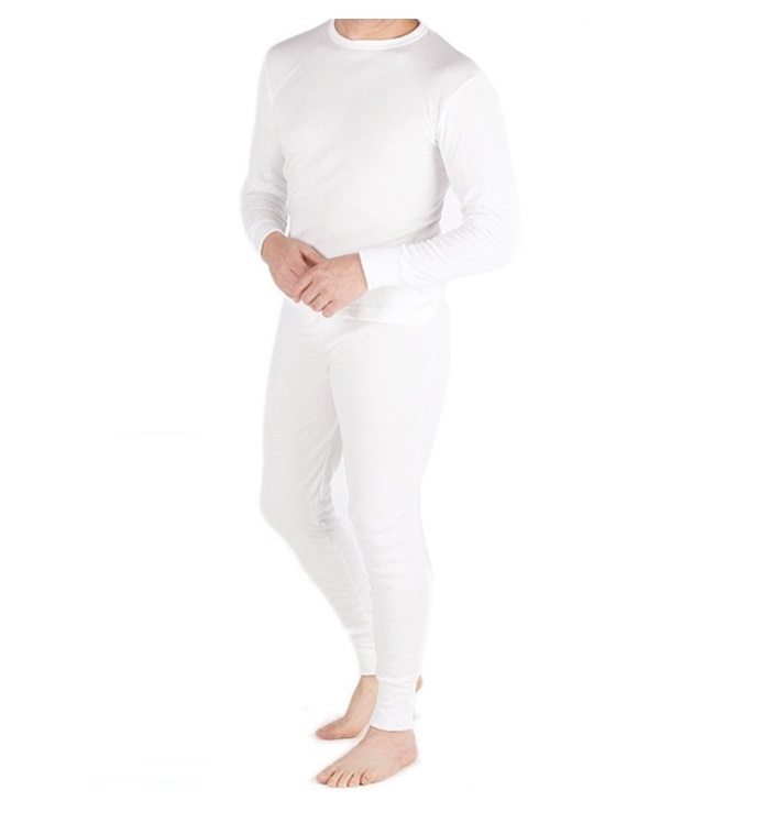 Wholesale Cotton Plus Men's White Thermal Underwear Set