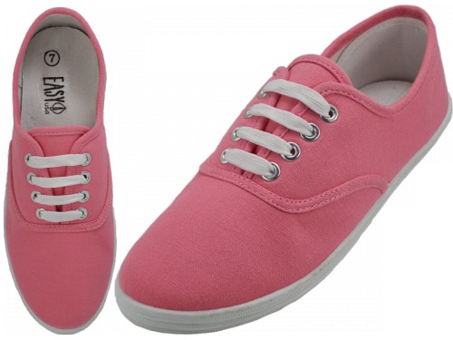 Wholesale Women's Pink Color Canvas Shoes (24 Pairs)(24x.83)